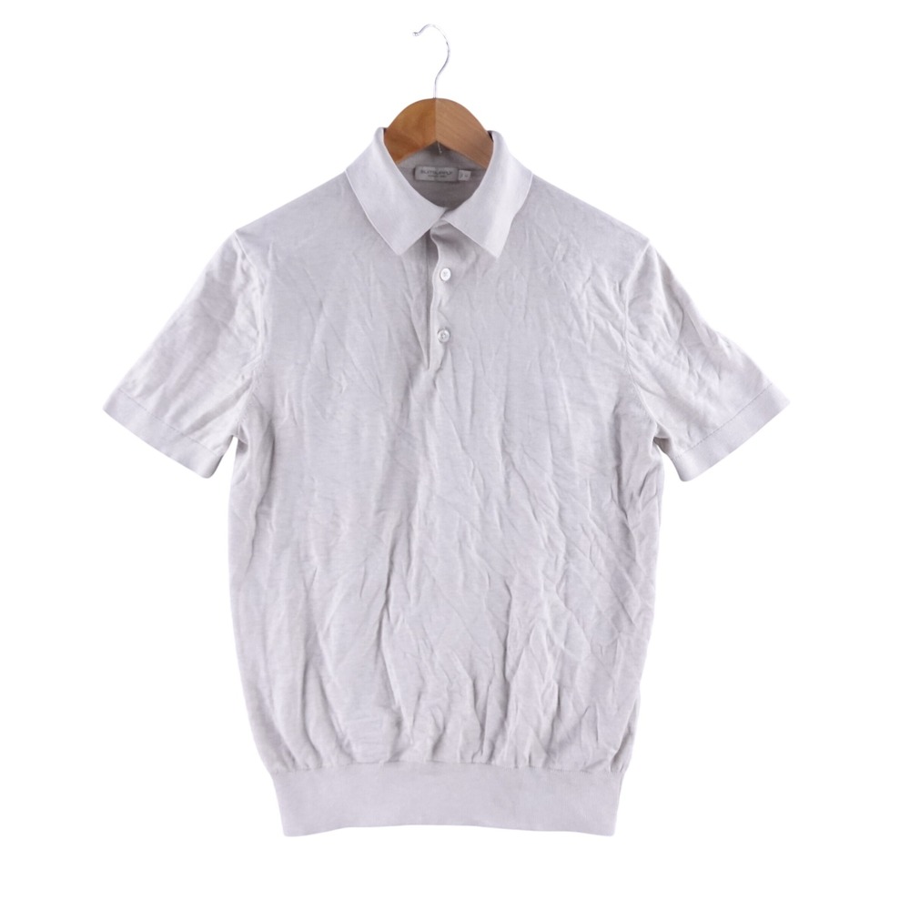 Suitsupply Mens Size Medium Silk Blend Short Sleeve Polo Cream